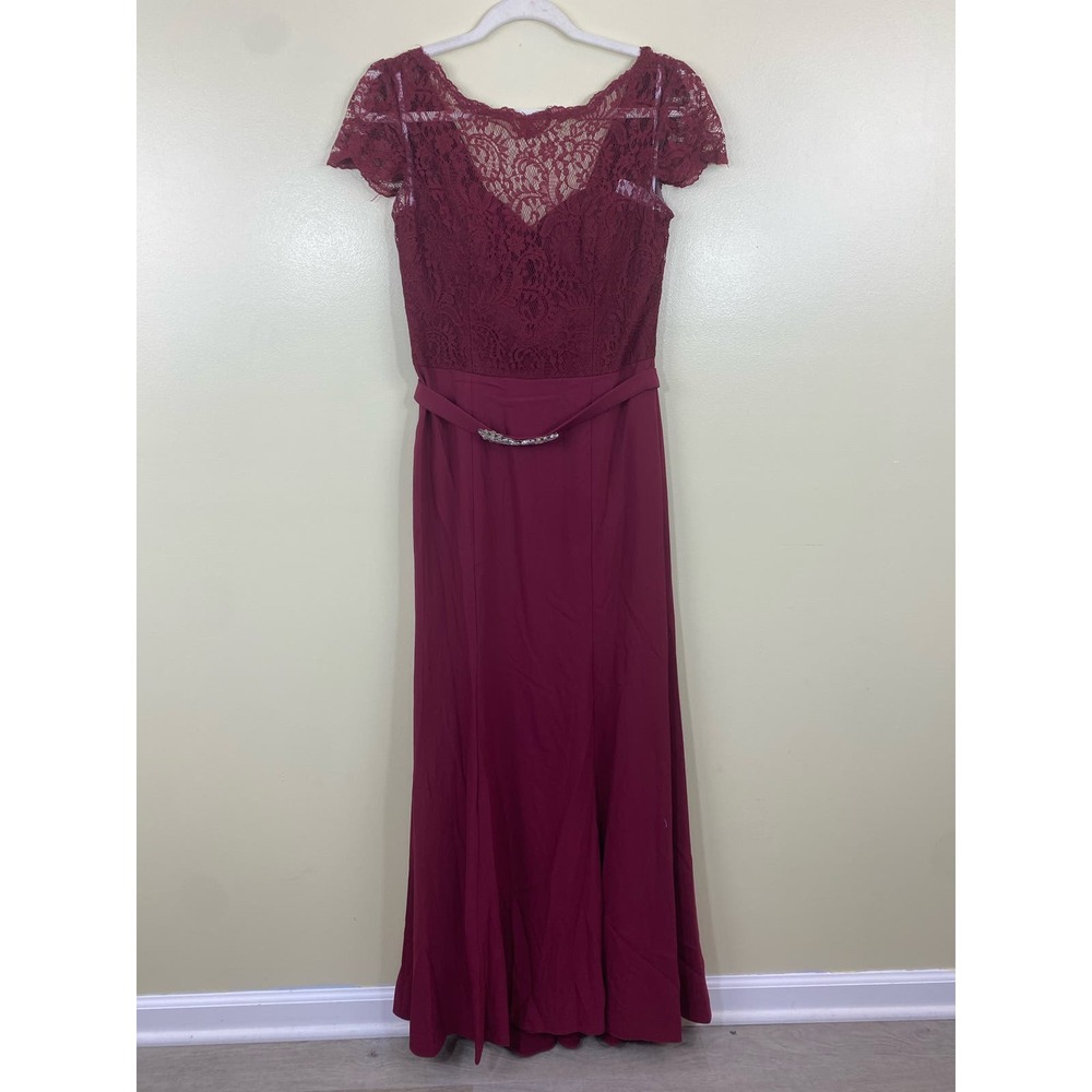 New Jenny Packham JP1001 Marquis Lace Crepe Burgundy Dress Size 8 - Picture 3 of 7